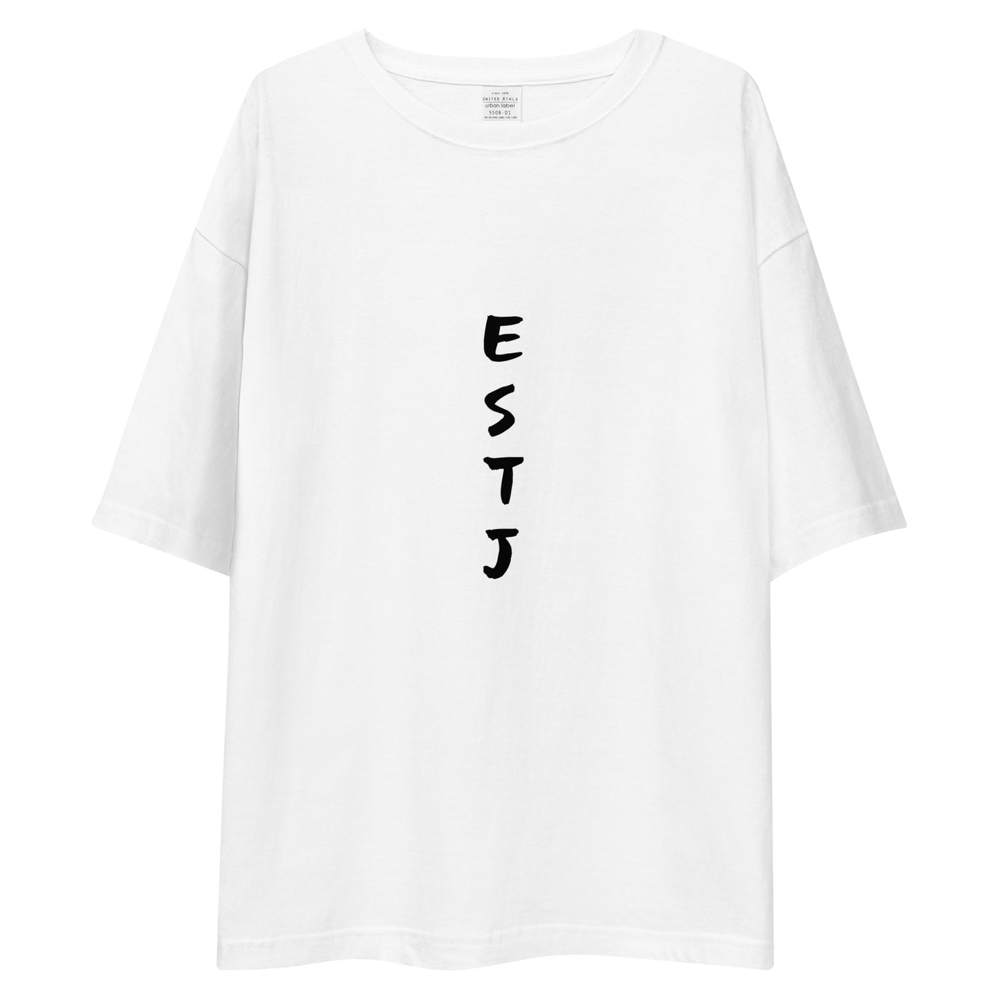 「ESTJ」ビッグシルエットTシャツ (白/縦)